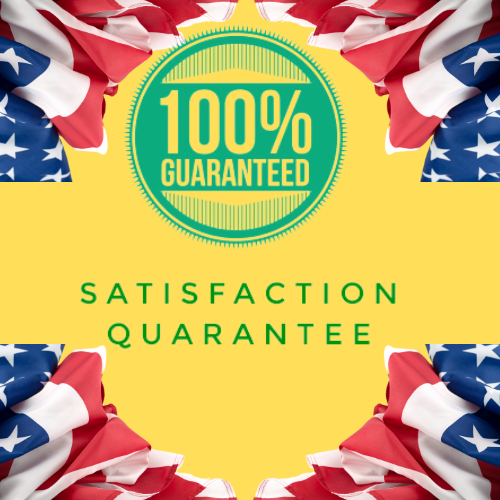 logo for100 % quality with the USA flag