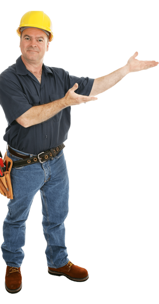 smiling worker point with the hands